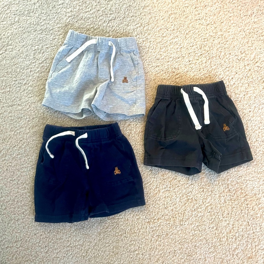 Gap Boy Shorts, lot of 3 (Black, Grey, Navy), Size 6-12M